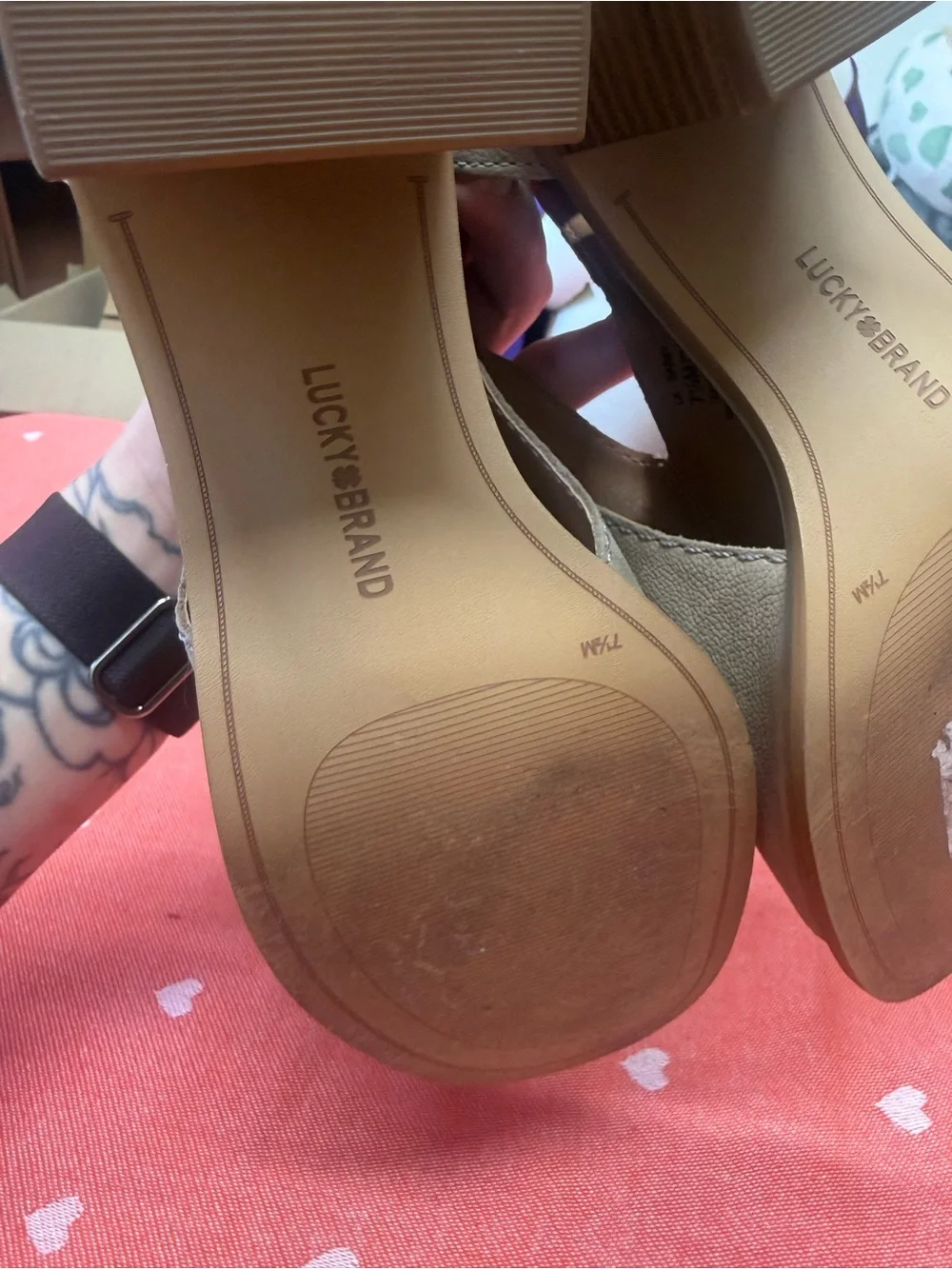 Lucky Brand Taupe Open-Toe Cutout Block Heel Sandals